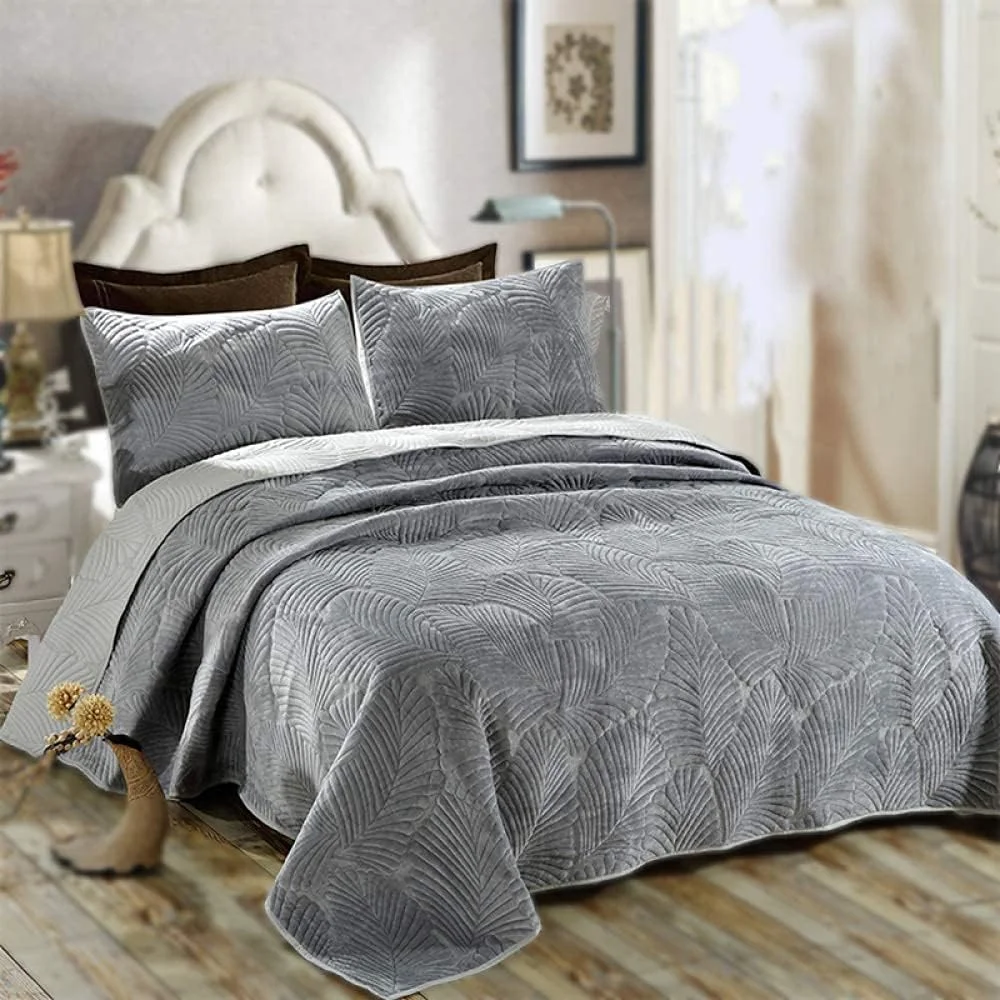 Bedspread Quilted King Size Bedspreads Cotton Double Patchwork Quilts Bedding Throws Set Comforter And Pillow Shams 3 Piece Bedding Set,GreyA-224X234+2X51X71CM,Grey-king 224X234+2X51X71CM