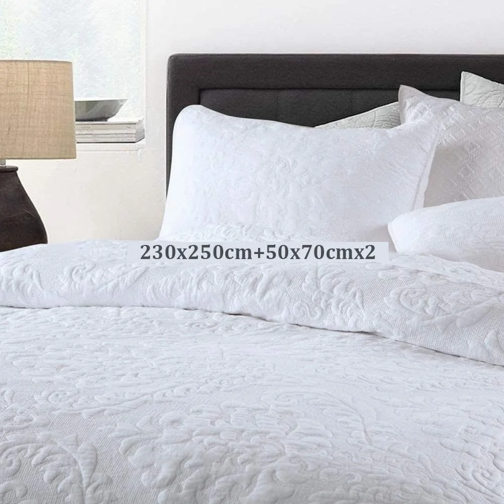 روتختی لحافی سفید طرح دار سه تکه، دو رو، گلدوزی شیک، لحاف پنبه ای، رو تختی 230x250 سانتی متر، پتوهای شسته شده دو طرفه با کیفیت بالا به همراه 2 روبالشی 50x70 سانتی متر روتختی لحافی سفید طرح دار سه تکه، دو رو، گلدوزی شیک، لحاف پنبه ای، رو تختی 230x250 سانتی متر، پتوهای شسته شده دو طرفه با کیفیت بالا به همراه 2 روبالشی 50x70 سانتی متر