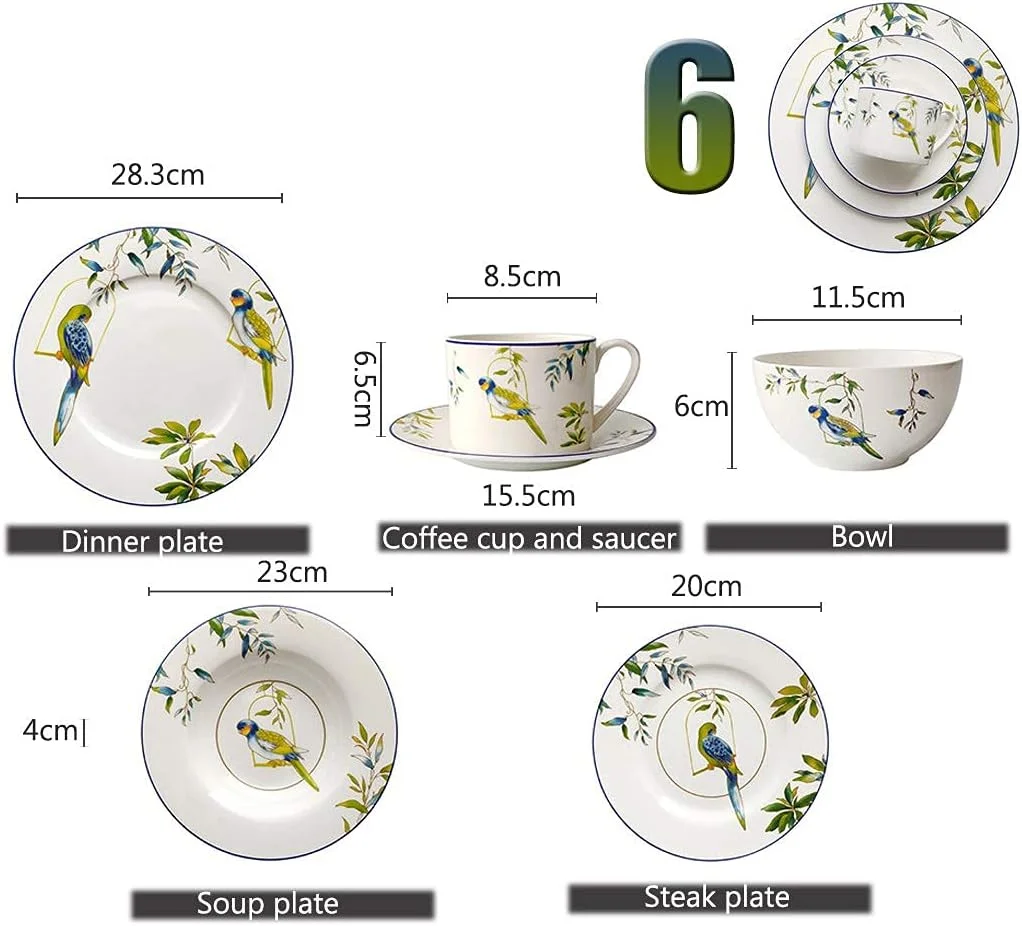 سرویس غذاخوری 48 پارچه TYLC، مجموعه ظروف چینی استخوانی با طرح طوطی، ست ظروف غذاخوری، ست بشقاب و کاسه، سرویس مهمانی خانوادگی برای 8 نفر سرویس غذاخوری 48 پارچه TYLC، مجموعه ظروف چینی استخوانی با طرح طوطی، ست ظروف غذاخوری، ست بشقاب و کاسه، سرویس مهمانی خانوادگی برای 8 نفر