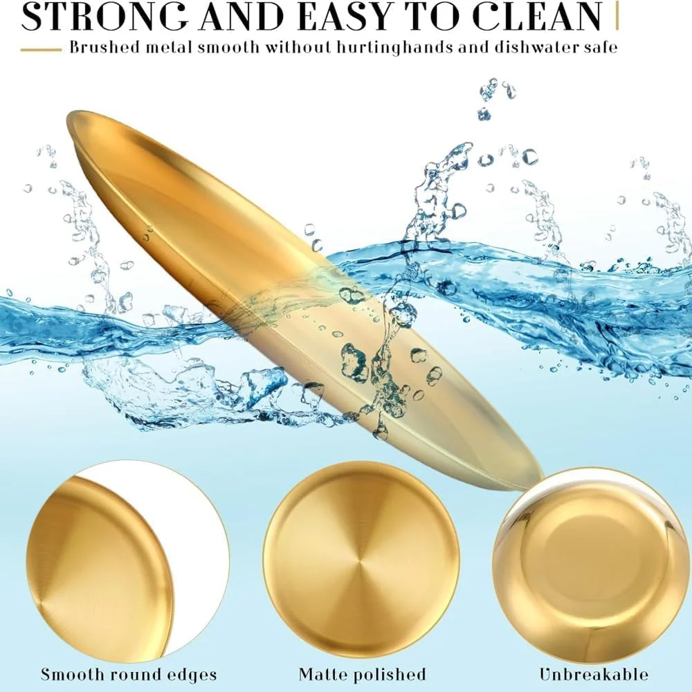 بسته 2 عددی بشقاب سالاد استیل طلایی AMERTEER - بشقاب های استیل طلایی 10 اینچی، بشقاب های گرد فلزی غذاخوری، ظروف غذاخوری طلایی قابل استفاده مجدد برای سرو، بشقاب فلزی، بشقاب تنقلات، بشقاب کمپینگ، بشقاب آجیل بسته 2 عددی بشقاب سالاد استیل طلایی AMERTEER - بشقاب های استیل طلایی 10 اینچی، بشقاب های گرد فلزی غذاخوری، ظروف غذاخوری طلایی قابل استفاده مجدد برای سرو، بشقاب فلزی، بشقاب تنقلات، بشقاب کمپینگ، بشقاب آجیل