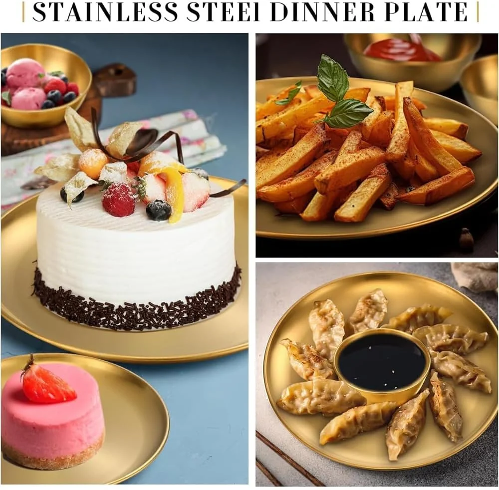 بسته 2 عددی بشقاب سالاد استیل طلایی AMERTEER - بشقاب های استیل طلایی 10 اینچی، بشقاب های گرد فلزی غذاخوری، ظروف غذاخوری طلایی قابل استفاده مجدد برای سرو، بشقاب فلزی، بشقاب تنقلات، بشقاب کمپینگ، بشقاب آجیل بسته 2 عددی بشقاب سالاد استیل طلایی AMERTEER - بشقاب های استیل طلایی 10 اینچی، بشقاب های گرد فلزی غذاخوری، ظروف غذاخوری طلایی قابل استفاده مجدد برای سرو، بشقاب فلزی، بشقاب تنقلات، بشقاب کمپینگ، بشقاب آجیل