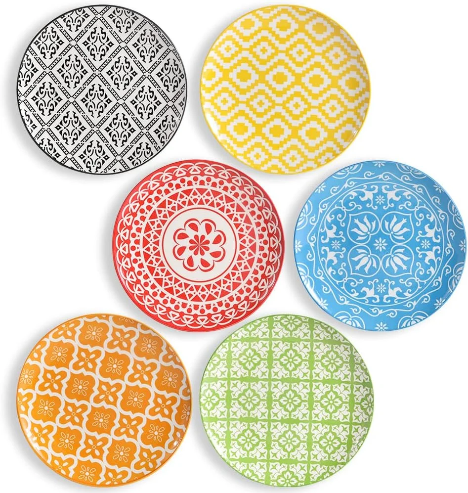 بشقاب های شام خوری AHX - بشقاب دسر چینی - ست 6 تایی بشقاب سالاد چند رنگ | میوه | پیش غذا | صبحانه - 8 اینچ بشقاب های شام خوری AHX - بشقاب دسر چینی - ست 6 تایی بشقاب سالاد چند رنگ | میوه | پیش غذا | صبحانه - 8 اینچ