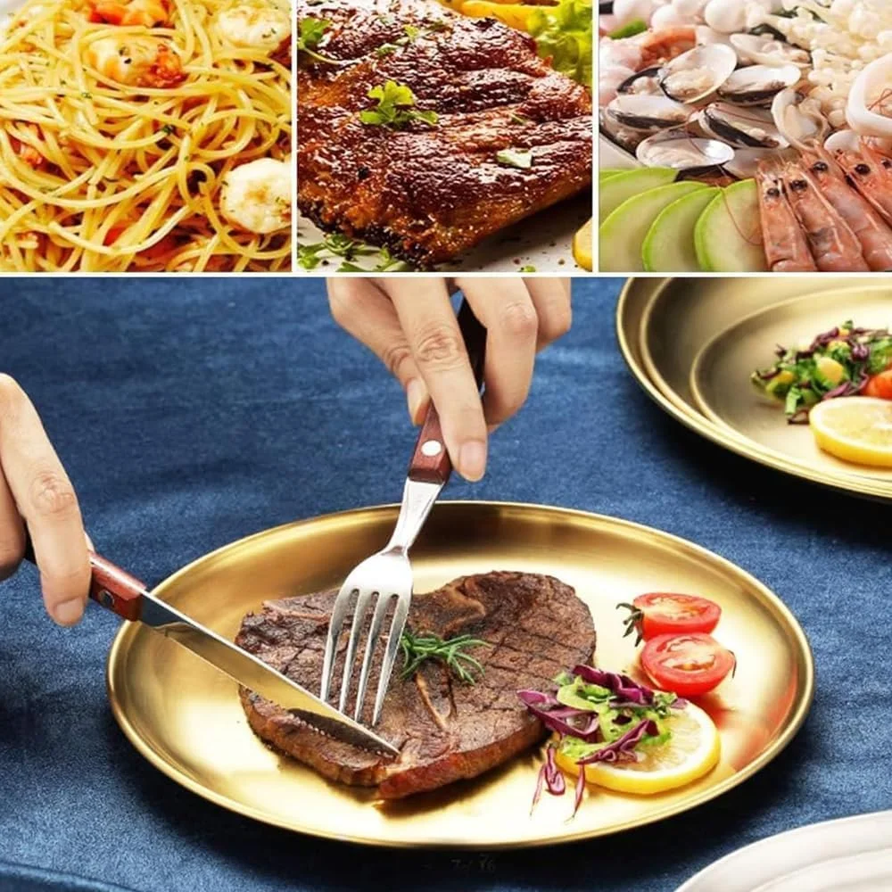 بسته 2 عددی بشقاب سالاد استیل طلایی AMERTEER - بشقاب های استیل طلایی 10 اینچی، بشقاب های گرد فلزی غذاخوری، ظروف غذاخوری طلایی قابل استفاده مجدد برای سرو، بشقاب فلزی، بشقاب تنقلات، بشقاب کمپینگ، بشقاب آجیل بسته 2 عددی بشقاب سالاد استیل طلایی AMERTEER - بشقاب های استیل طلایی 10 اینچی، بشقاب های گرد فلزی غذاخوری، ظروف غذاخوری طلایی قابل استفاده مجدد برای سرو، بشقاب فلزی، بشقاب تنقلات، بشقاب کمپینگ، بشقاب آجیل