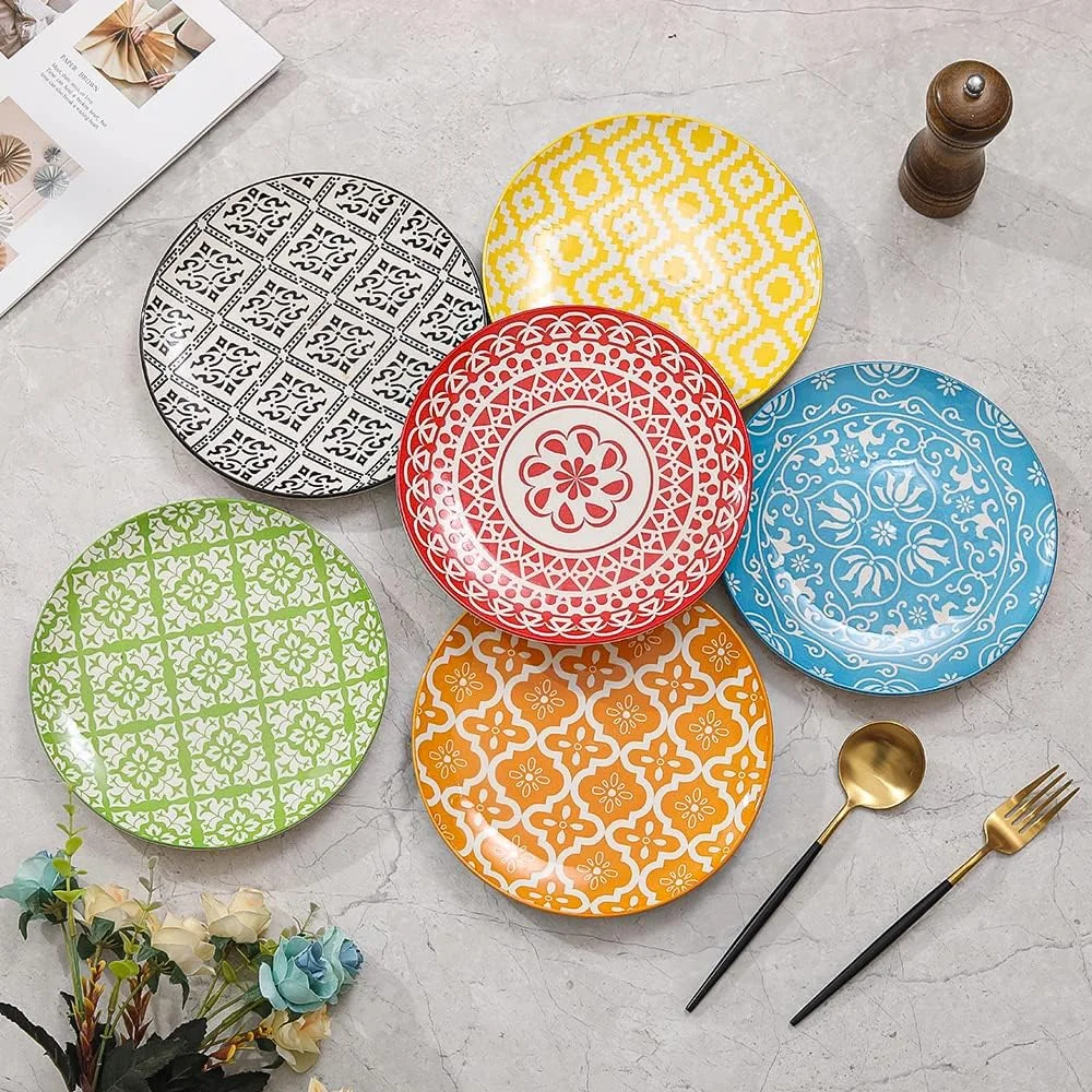 بشقاب های شام خوری AHX - بشقاب دسر چینی - ست 6 تایی بشقاب سالاد چند رنگ | میوه | پیش غذا | صبحانه - 8 اینچ بشقاب های شام خوری AHX - بشقاب دسر چینی - ست 6 تایی بشقاب سالاد چند رنگ | میوه | پیش غذا | صبحانه - 8 اینچ