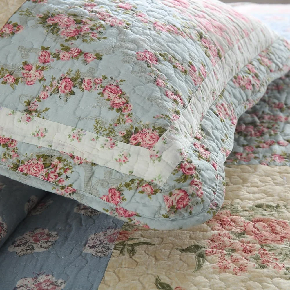 روتختی پنبهای کمندی، ست ملحفه لحاف سه تکه، رو تختی دو رو، لحاف، طرح گل رز سبز آبی، روتختی تکه دوزی شده، سایز کینگ روتختی پنبهای کمندی، ست ملحفه لحاف سه تکه، رو تختی دو رو، لحاف، طرح گل رز سبز آبی، روتختی تکه دوزی شده، سایز کینگ