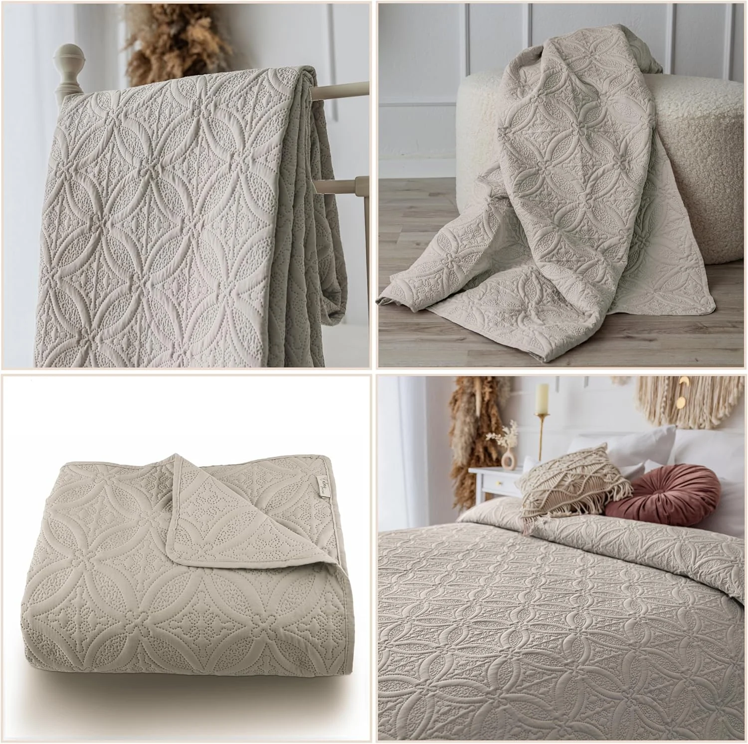 رو تختی کلمی هوم 240 در 260 سانتی متر، رنگ بژ، رو انداز تخت، رو انداز مبل، پتوی مبل، پتوی رو تختی، روکش تخت، پتوی XXL، رو تختی لحافی، لحاف رو تختی