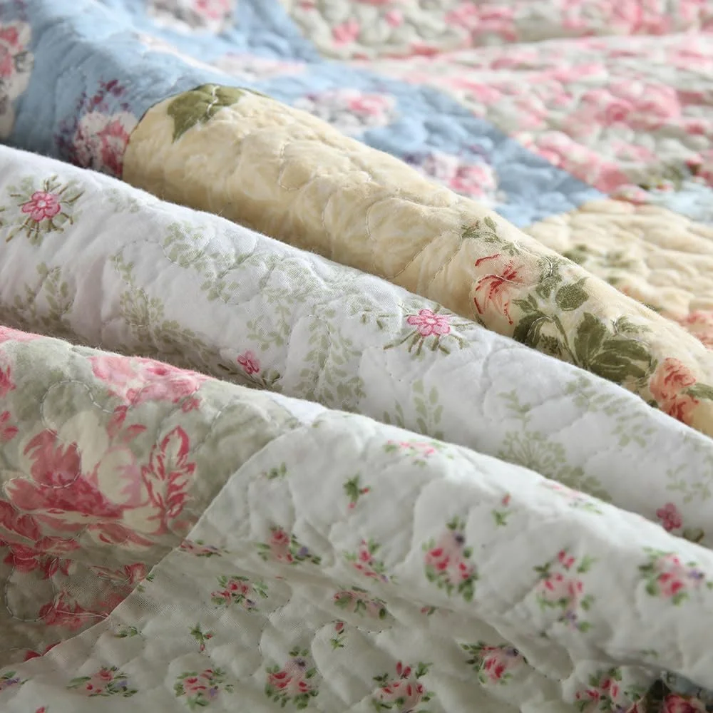 روتختی پنبهای کمندی، ست ملحفه لحاف سه تکه، رو تختی دو رو، لحاف، طرح گل رز سبز آبی، روتختی تکه دوزی شده، سایز کینگ روتختی پنبهای کمندی، ست ملحفه لحاف سه تکه، رو تختی دو رو، لحاف، طرح گل رز سبز آبی، روتختی تکه دوزی شده، سایز کینگ