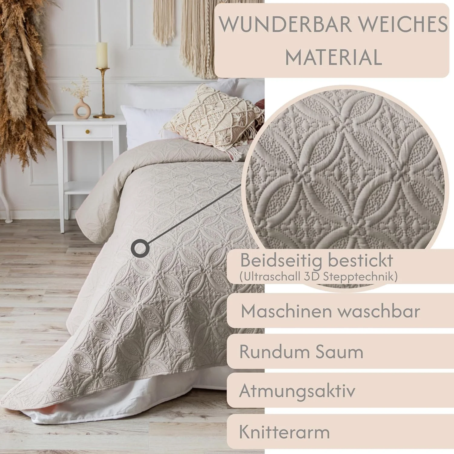 رو تختی کلمی هوم 240 در 260 سانتی متر، رنگ بژ، رو انداز تخت، رو انداز مبل، پتوی مبل، پتوی رو تختی، روکش تخت، پتوی XXL، رو تختی لحافی، لحاف رو تختی