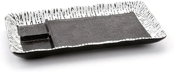 سینی سرو سوشی مستطیلی سرامیکی مشکی قابل استفاده مجدد Bafnsiji، بشقاب سوشی به سبک ژاپنی با ظروف سس، بشقاب های شام سرامیکی، دیس سرو، ظروف غذاخوری آشپزخانه ظروف سرو چینی، B