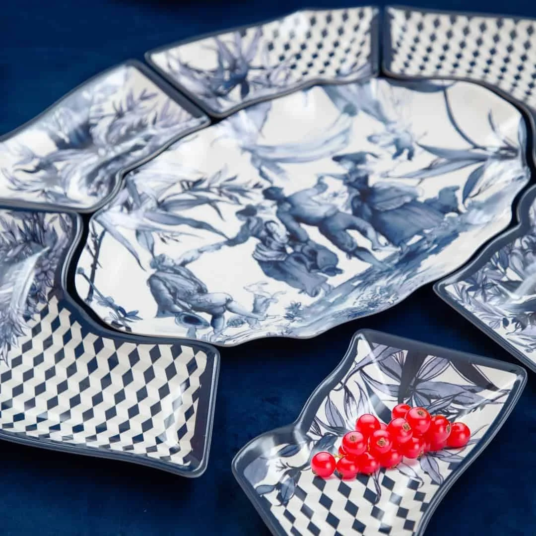 ست پیش غذای 7 تکه ملامینه باچی میلانو مدل ورسای، 60x50 سانتی متر - طراحی شطرنجی و گلدار ظریف، سینی سرو سبک و بادوام مناسب اسنک و تاپاس، الهام گرفته از فرانسه ست پیش غذای 7 تکه ملامینه باچی میلانو مدل ورسای، 60x50 سانتی متر - طراحی شطرنجی و گلدار ظریف، سینی سرو سبک و بادوام مناسب اسنک و تاپاس، الهام گرفته از فرانسه