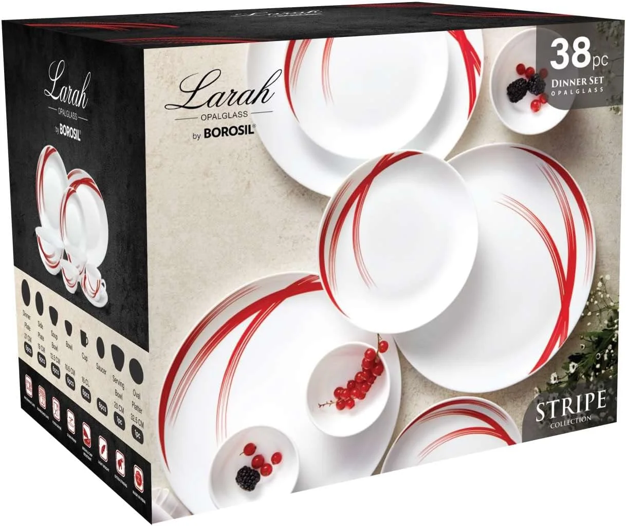 سرویس غذاخوری ۳۸ پارچه راه راه Borosil Larah، آبی سرویس غذاخوری ۳۸ پارچه راه راه Borosil Larah، آبی