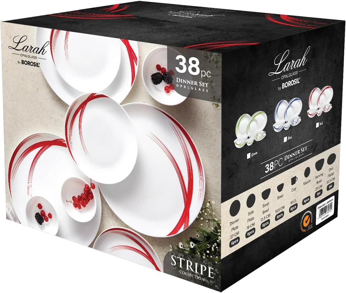 سرویس غذاخوری ۳۸ پارچه راه راه Borosil Larah، آبی سرویس غذاخوری ۳۸ پارچه راه راه Borosil Larah، آبی