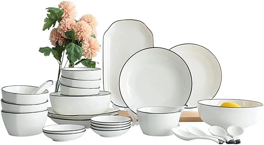 سرویس غذاخوری سرامیکی 56 پارچه، ظروف چینی استخوانی، بشقاب و ظروف سرامیکی، سرویس غذاخوری ترکیبی، سرویس چینی برای 10 نفر، سرویس ظروف مشکی Penh، 56 پارچه سرویس غذاخوری سرامیکی 56 پارچه، ظروف چینی استخوانی، بشقاب و ظروف سرامیکی، سرویس غذاخوری ترکیبی، سرویس چینی برای 10 نفر، سرویس ظروف مشکی Penh، 56 پارچه