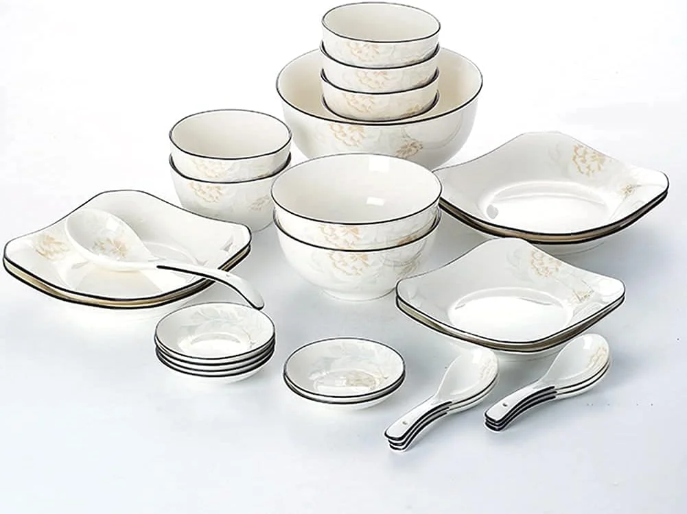 ست ظروف شام سرامیکی، ست 28 پارچه برای 6 نفر، ظروف چینی استخوانی طرح دار، بشقاب، کاسه، ست ظروف سرامیکی، مستطیلی، یک سایز مستطیلی ست ظروف شام سرامیکی، ست 28 پارچه برای 6 نفر، ظروف چینی استخوانی طرح دار، بشقاب، کاسه، ست ظروف سرامیکی، مستطیلی، یک سایز مستطیلی