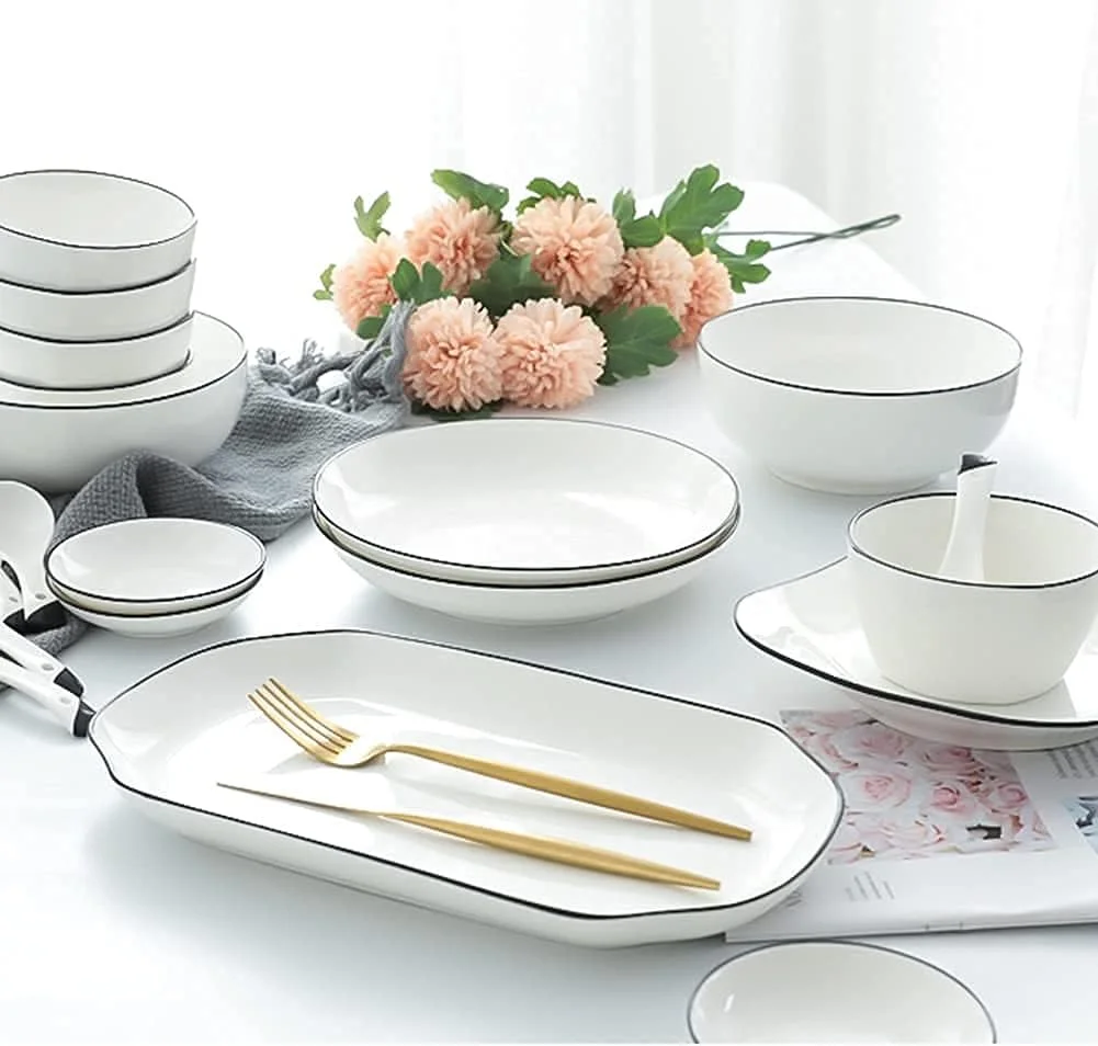 سرویس غذاخوری سرامیکی 56 پارچه، ظروف چینی استخوانی، بشقاب و ظروف سرامیکی، سرویس غذاخوری ترکیبی، سرویس چینی برای 10 نفر، سرویس ظروف مشکی Penh، 56 پارچه سرویس غذاخوری سرامیکی 56 پارچه، ظروف چینی استخوانی، بشقاب و ظروف سرامیکی، سرویس غذاخوری ترکیبی، سرویس چینی برای 10 نفر، سرویس ظروف مشکی Penh، 56 پارچه