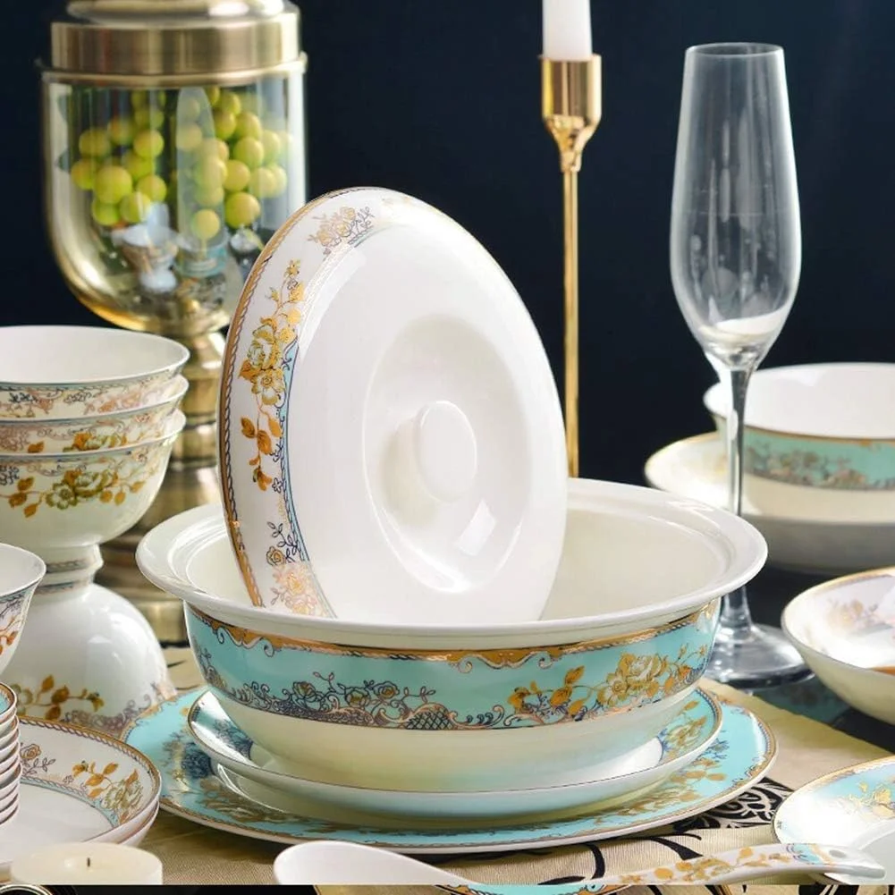 سرویس ظروف غذاخوری سرامیکی 56 پارچه، ست ترکیبی ظروف چینی شامل کاسه غلات/بشقاب دسر/بشقاب سوپ/بشقاب غذاخوری، بدون BPA سرویس ظروف غذاخوری سرامیکی 56 پارچه، ست ترکیبی ظروف چینی شامل کاسه غلات/بشقاب دسر/بشقاب سوپ/بشقاب غذاخوری، بدون BPA