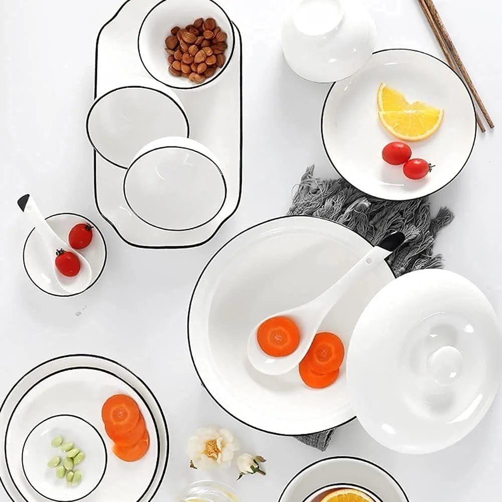 سرویس غذاخوری سرامیکی 56 پارچه، ظروف چینی استخوانی، بشقاب و ظروف سرامیکی، سرویس غذاخوری ترکیبی، سرویس چینی برای 10 نفر، سرویس ظروف مشکی Penh، 56 پارچه سرویس غذاخوری سرامیکی 56 پارچه، ظروف چینی استخوانی، بشقاب و ظروف سرامیکی، سرویس غذاخوری ترکیبی، سرویس چینی برای 10 نفر، سرویس ظروف مشکی Penh، 56 پارچه