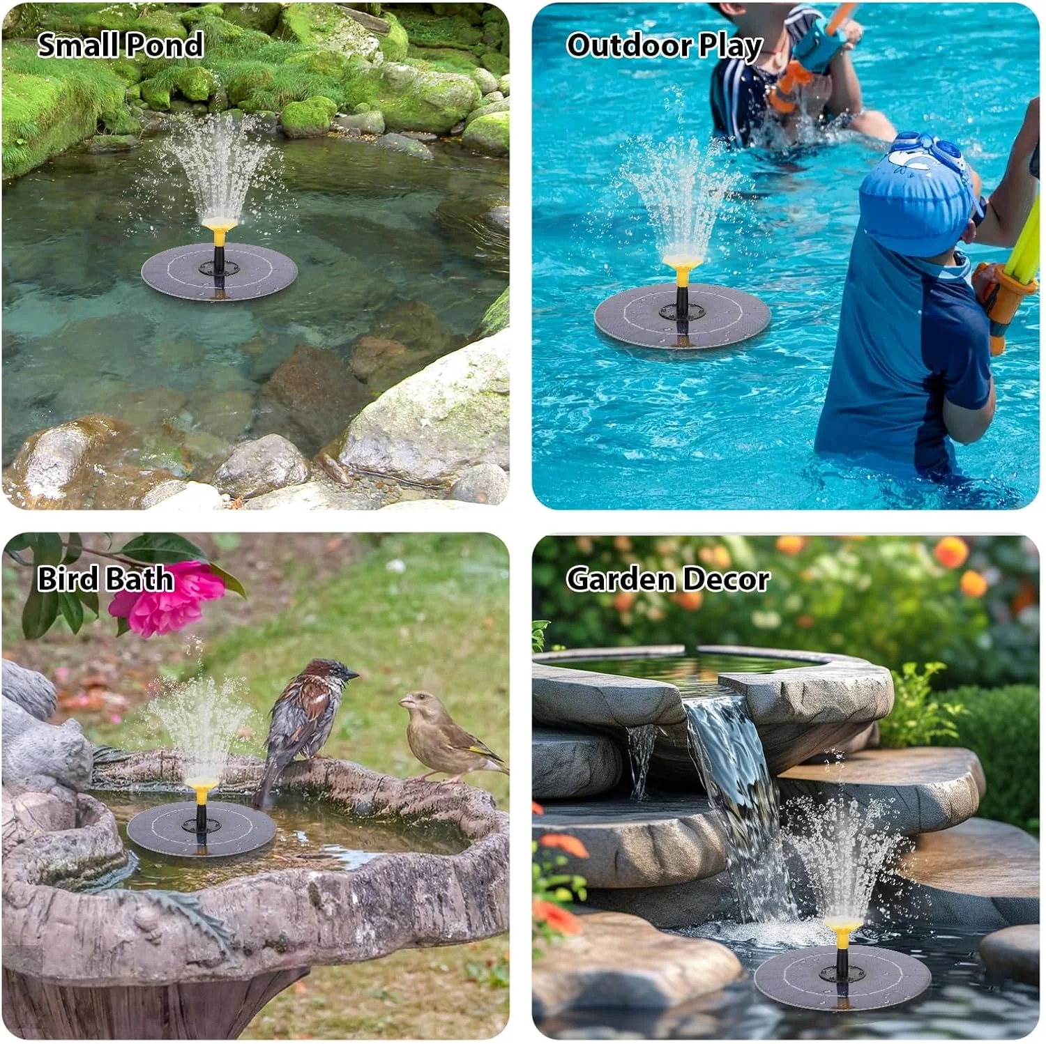 فواره آبنما خورشیدی مورلیان با چراغ های ال ای دی رنگی و 6 نازل برای حوضچه باغ (مشکی)