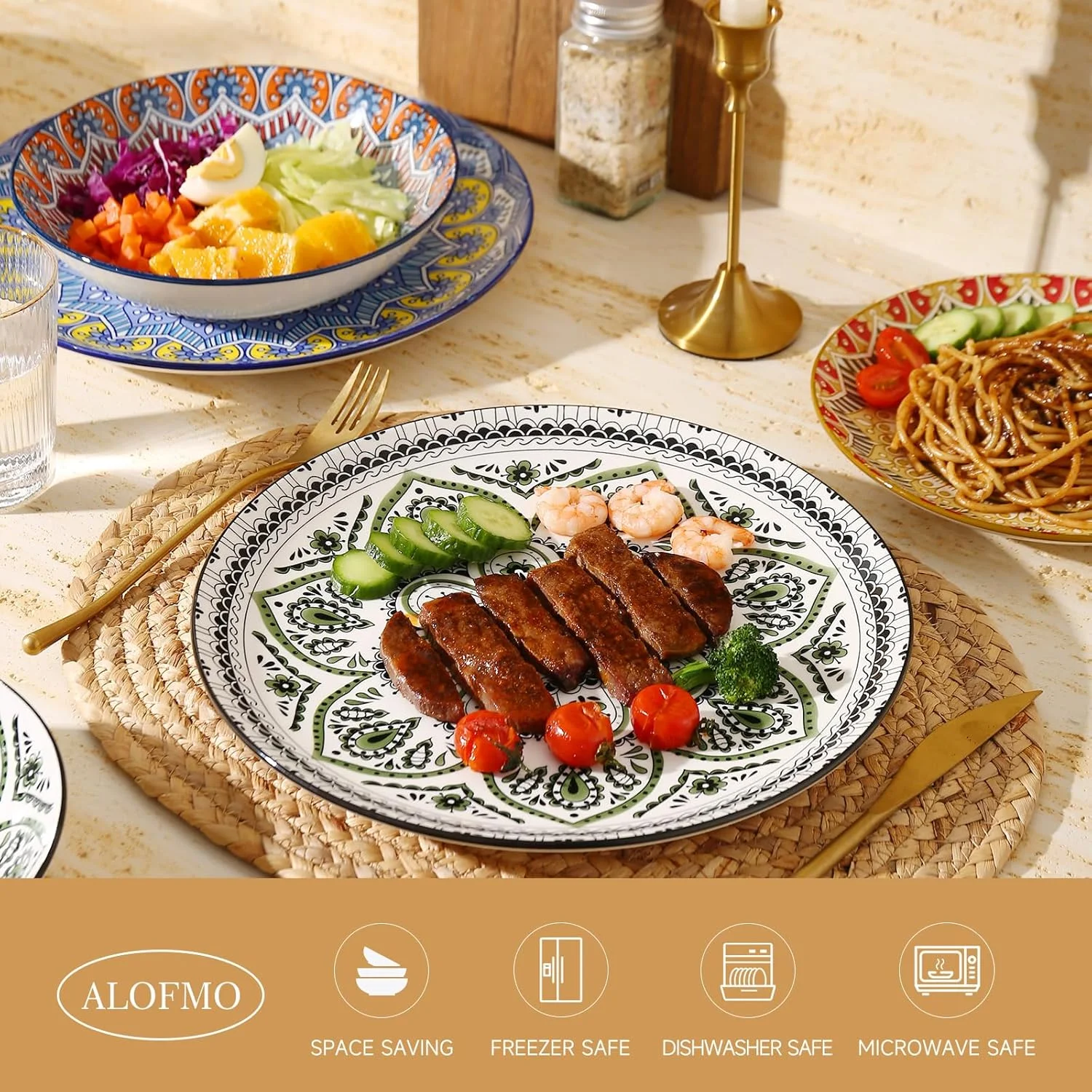 سرویس ظروف غذاخوری سرامیکی 12 پارچه، شامل بشقاب، کاسه پاستا، کاسه غلات، ست ظروف با لعاب واکنشگرا، ظروف سنگی مدرن با رنگهای بوهمی سرویس ظروف غذاخوری سرامیکی 12 پارچه، شامل بشقاب، کاسه پاستا، کاسه غلات، ست ظروف با لعاب واکنشگرا، ظروف سنگی مدرن با رنگهای بوهمی