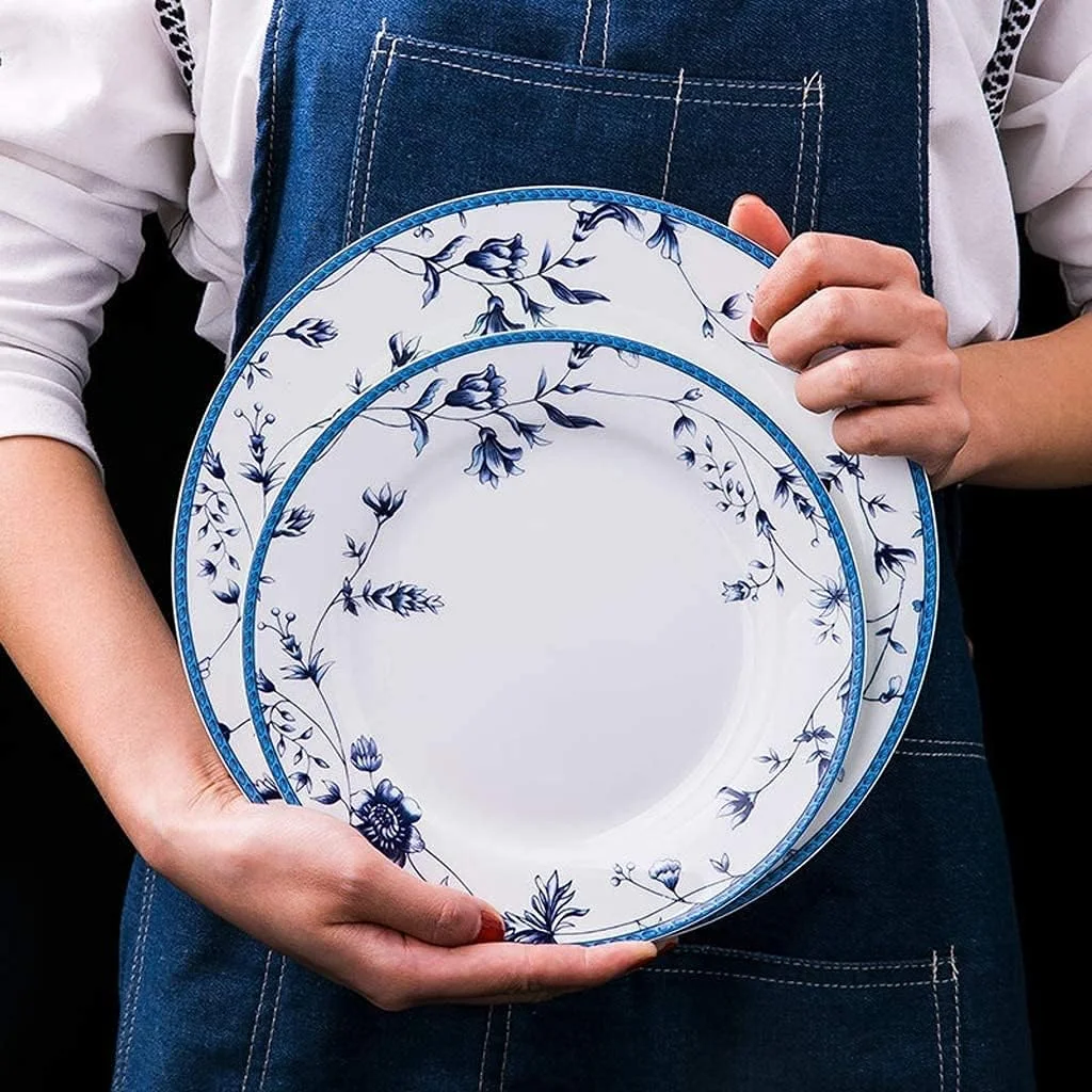 ست ظروف غذاخوری سرامیکی 48 پارچه شامل کاسه/قابلمه/بشقاب/قاشق | ست ظروف چینی استخوانی با طرح آبی و سفید، ست ترکیبی ظروف چینی ست ظروف غذاخوری سرامیکی 48 پارچه شامل کاسه/قابلمه/بشقاب/قاشق | ست ظروف چینی استخوانی با طرح آبی و سفید، ست ترکیبی ظروف چینی