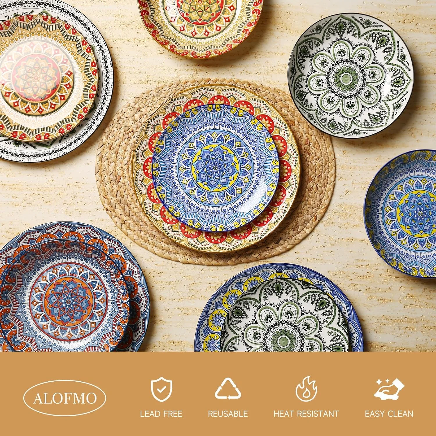 سرویس ظروف غذاخوری سرامیکی 12 پارچه، شامل بشقاب، کاسه پاستا، کاسه غلات، ست ظروف با لعاب واکنشگرا، ظروف سنگی مدرن با رنگهای بوهمی سرویس ظروف غذاخوری سرامیکی 12 پارچه، شامل بشقاب، کاسه پاستا، کاسه غلات، ست ظروف با لعاب واکنشگرا، ظروف سنگی مدرن با رنگهای بوهمی