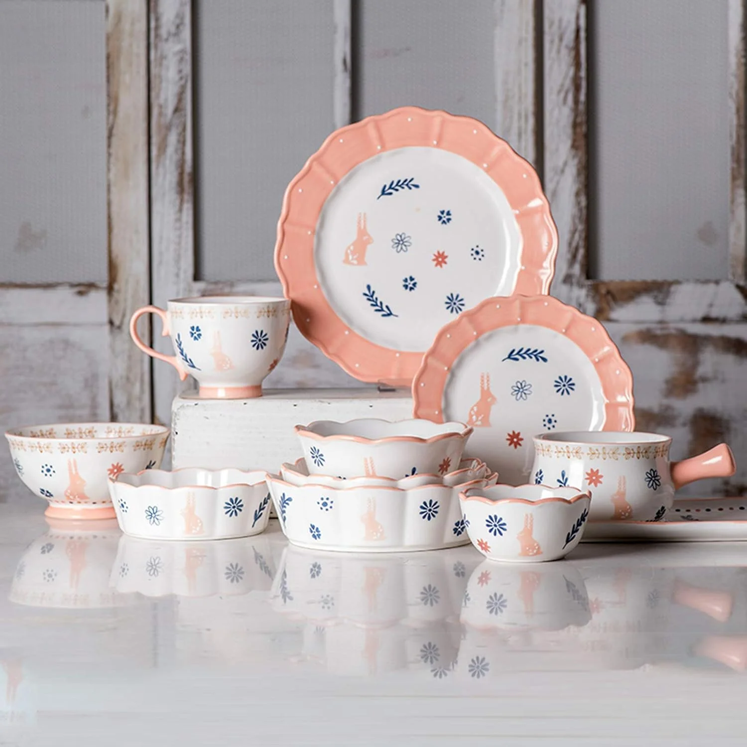 ست ظروف غذاخوری سرامیکی، ست 33 پارچه ظروف غذاخوری چینی با طرح خرگوش، فنجان قهوه، کاسه غلات و استیک ست ظروف غذاخوری سرامیکی، ست 33 پارچه ظروف غذاخوری چینی با طرح خرگوش، فنجان قهوه، کاسه غلات و استیک