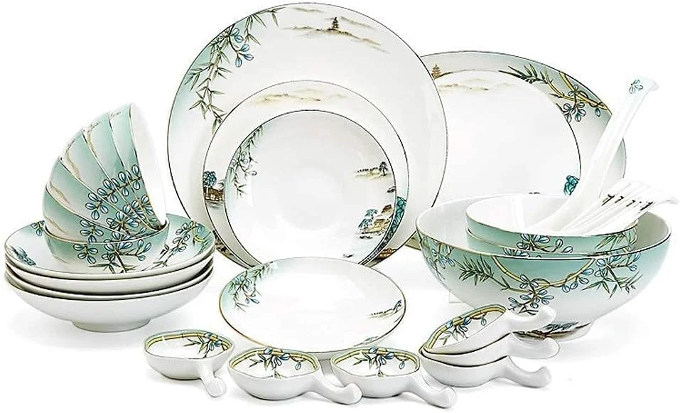 سرویس ظروف غذاخوری سرامیکی 32 تکه شامل کاسه/بشقاب/قاشق | سرویس غذاخوری چینی استخوانی با طرح ضیافت دریاچه غربی، ست ترکیبی ظروف چینی سرویس ظروف غذاخوری سرامیکی 32 تکه شامل کاسه/بشقاب/قاشق | سرویس غذاخوری چینی استخوانی با طرح ضیافت دریاچه غربی، ست ترکیبی ظروف چینی
