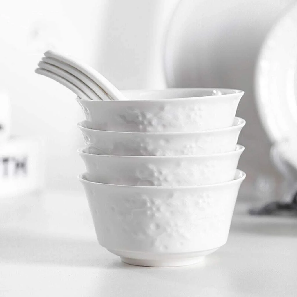 سرویس ظروف غذاخوری سرامیکی، کاسه/بشقاب/پلیت | ست ۴۴ پارچه ظروف غذاخوری با طرح برجسته سفید - مناسب مهمانی های خانوادگی و رستوران سرویس ظروف غذاخوری سرامیکی، کاسه/بشقاب/پلیت | ست ۴۴ پارچه ظروف غذاخوری با طرح برجسته سفید - مناسب مهمانی های خانوادگی و رستوران