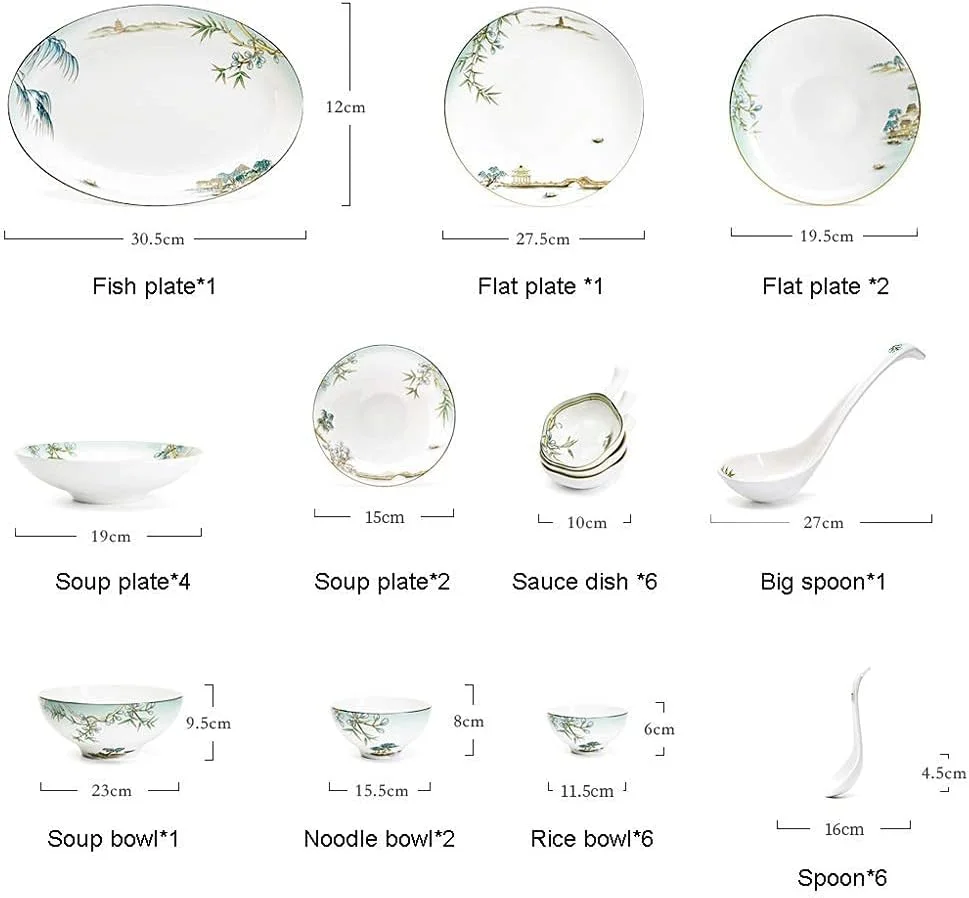 سرویس ظروف غذاخوری سرامیکی 32 تکه شامل کاسه/بشقاب/قاشق | سرویس غذاخوری چینی استخوانی با طرح ضیافت دریاچه غربی، ست ترکیبی ظروف چینی سرویس ظروف غذاخوری سرامیکی 32 تکه شامل کاسه/بشقاب/قاشق | سرویس غذاخوری چینی استخوانی با طرح ضیافت دریاچه غربی، ست ترکیبی ظروف چینی