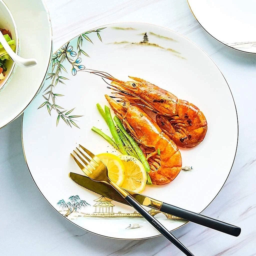 سرویس ظروف غذاخوری سرامیکی 32 تکه شامل کاسه/بشقاب/قاشق | سرویس غذاخوری چینی استخوانی با طرح ضیافت دریاچه غربی، ست ترکیبی ظروف چینی سرویس ظروف غذاخوری سرامیکی 32 تکه شامل کاسه/بشقاب/قاشق | سرویس غذاخوری چینی استخوانی با طرح ضیافت دریاچه غربی، ست ترکیبی ظروف چینی