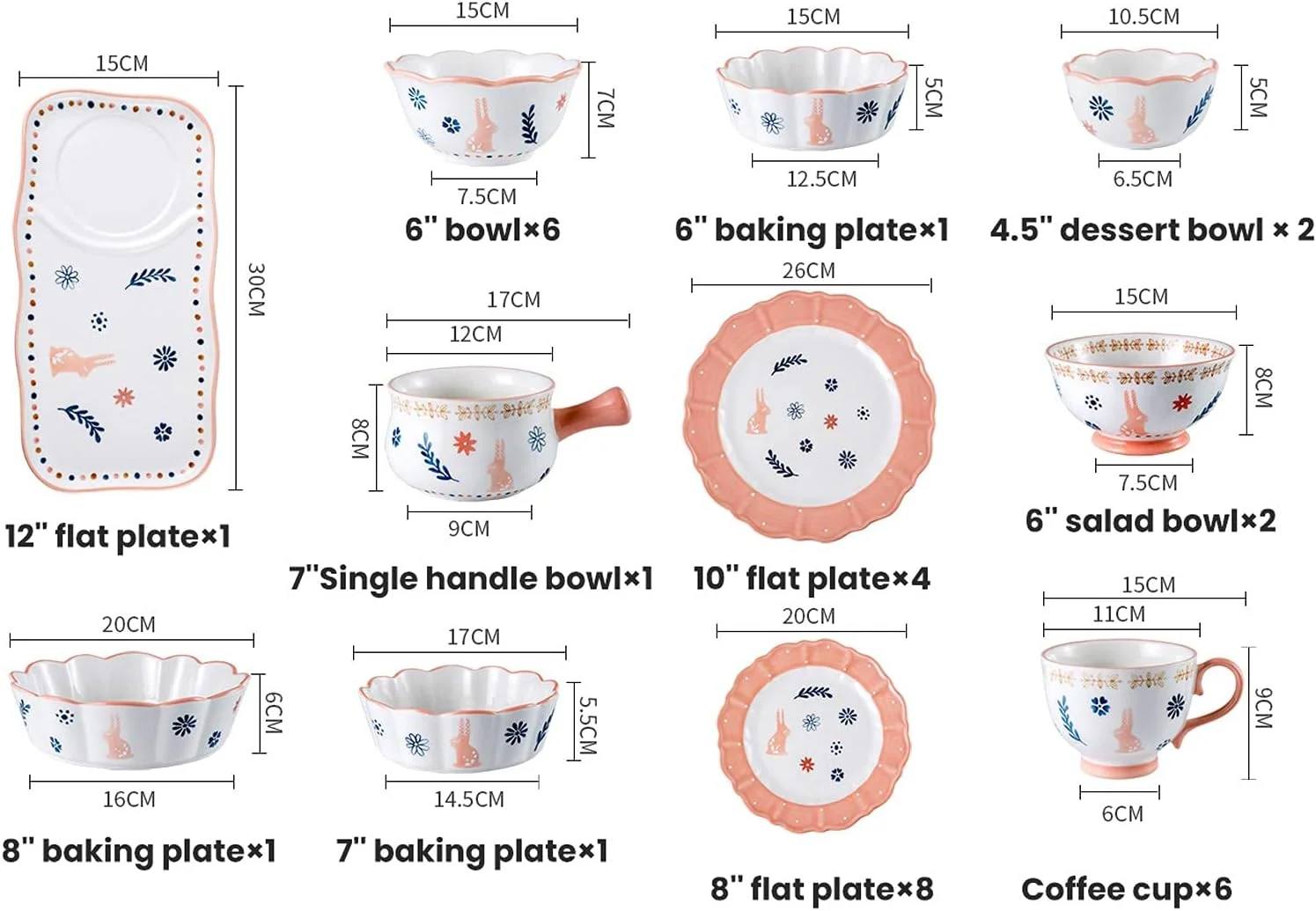 ست ظروف غذاخوری سرامیکی، ست 33 پارچه ظروف غذاخوری چینی با طرح خرگوش، فنجان قهوه، کاسه غلات و استیک ست ظروف غذاخوری سرامیکی، ست 33 پارچه ظروف غذاخوری چینی با طرح خرگوش، فنجان قهوه، کاسه غلات و استیک