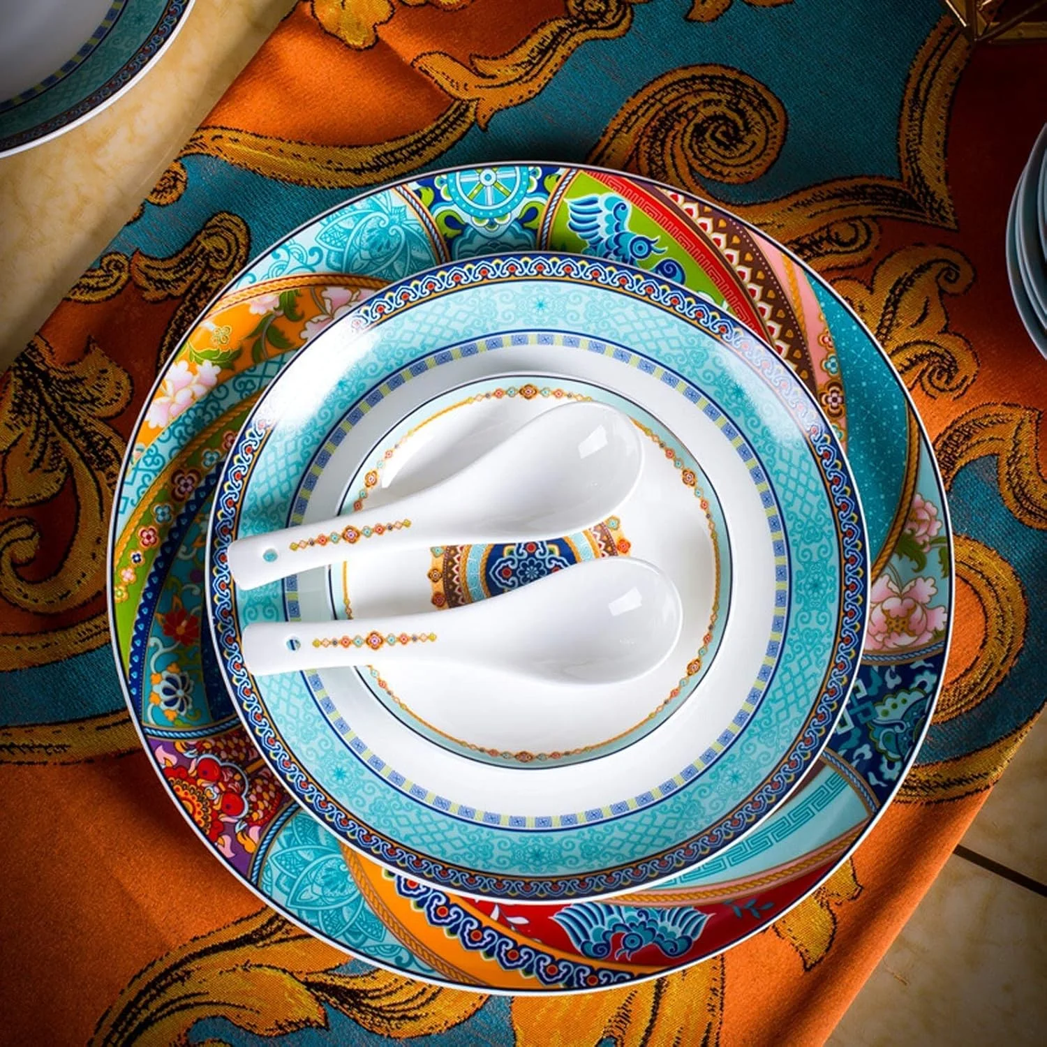 سرویس غذاخوری شیک، ست ظروف سرامیکی، ست ظروف چینی استخوانی 48 تکه، ست ظروف غذاخوری لوکس میناکاری شده با قابلمه سوپ و کاسه غلات سرویس غذاخوری شیک، ست ظروف سرامیکی، ست ظروف چینی استخوانی 48 تکه، ست ظروف غذاخوری لوکس میناکاری شده با قابلمه سوپ و کاسه غلات