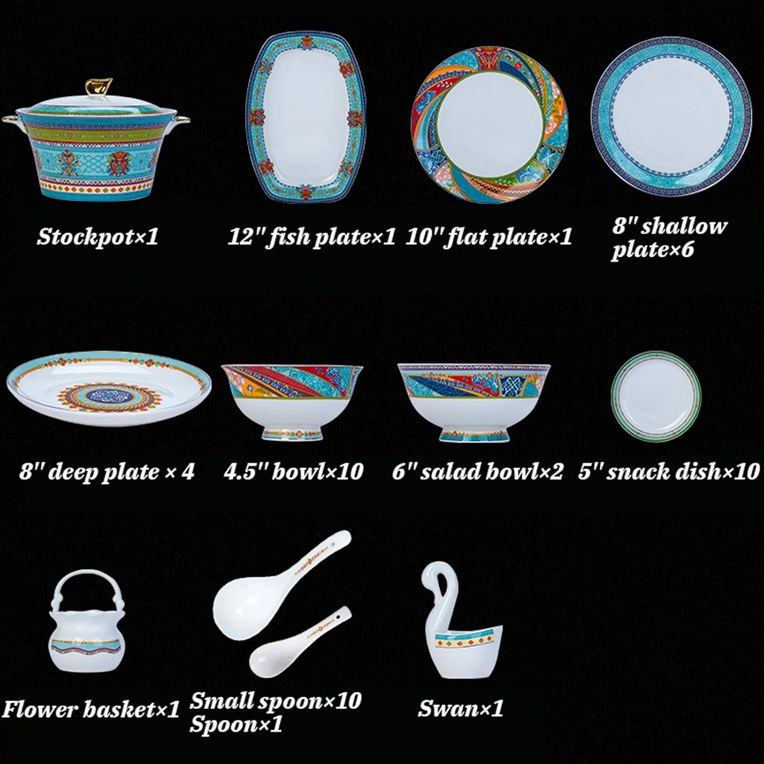 سرویس غذاخوری شیک، ست ظروف سرامیکی، ست ظروف چینی استخوانی 48 تکه، ست ظروف غذاخوری لوکس میناکاری شده با قابلمه سوپ و کاسه غلات سرویس غذاخوری شیک، ست ظروف سرامیکی، ست ظروف چینی استخوانی 48 تکه، ست ظروف غذاخوری لوکس میناکاری شده با قابلمه سوپ و کاسه غلات