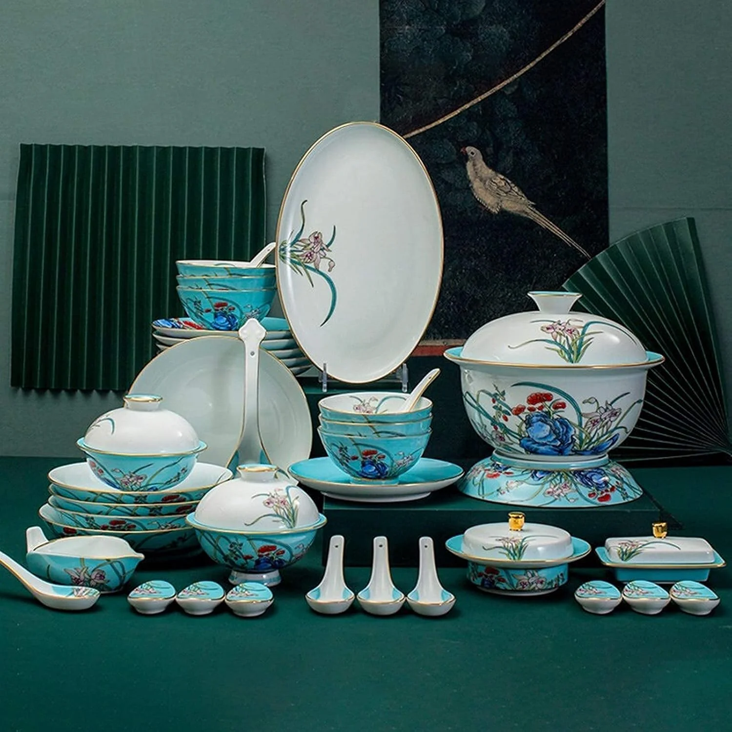 سرویس غذاخوری سرامیکی، 38 پارچه برجسته دست ساز طلایی چینی استخوانی | بشقاب استیک چینی و کاسه غلات برای هدایای عروسی سرویس غذاخوری سرامیکی، 38 پارچه برجسته دست ساز طلایی چینی استخوانی | بشقاب استیک چینی و کاسه غلات برای هدایای عروسی