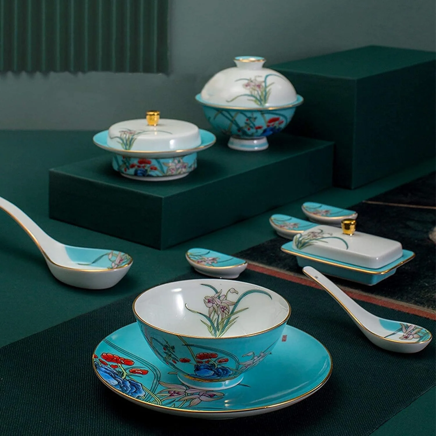 سرویس غذاخوری سرامیکی، 38 پارچه برجسته دست ساز طلایی چینی استخوانی | بشقاب استیک چینی و کاسه غلات برای هدایای عروسی سرویس غذاخوری سرامیکی، 38 پارچه برجسته دست ساز طلایی چینی استخوانی | بشقاب استیک چینی و کاسه غلات برای هدایای عروسی