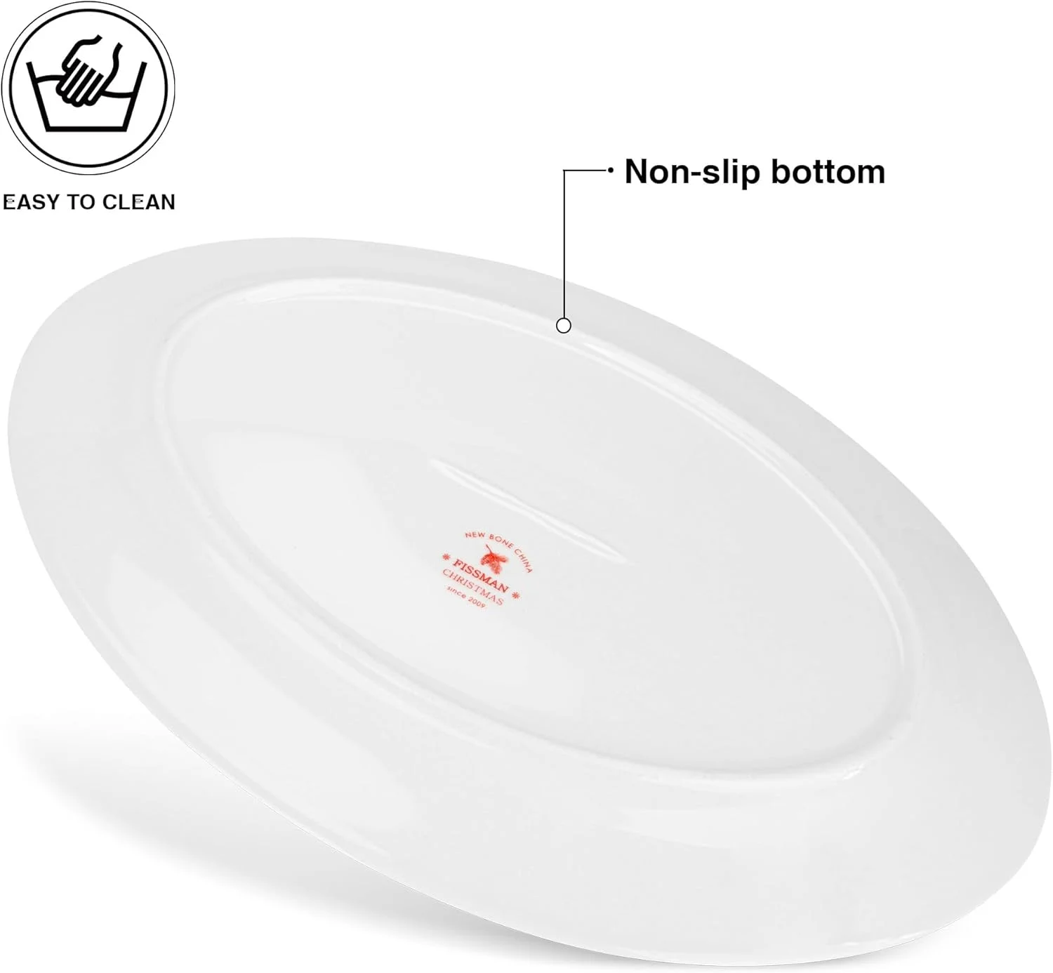 بشقاب بیضی شکل فیسمن، طرح کریسمس، 35x23 سانتی متر | بشقاب سرو دیس با طراحی کریسمسی | بشقاب بیضی شکل چینی با زیره ضد لغزش | ظروف غذاخوری تعطیلات | بشقاب تزئینی جشن