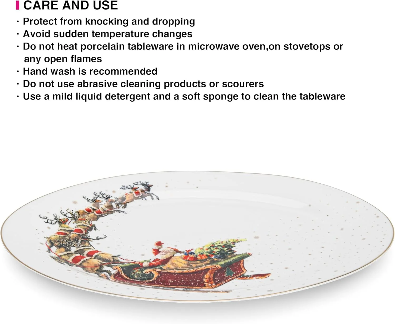 بشقاب بیضی شکل فیسمن، طرح کریسمس، 35x23 سانتی متر | بشقاب سرو دیس با طراحی کریسمسی | بشقاب بیضی شکل چینی با زیره ضد لغزش | ظروف غذاخوری تعطیلات | بشقاب تزئینی جشن