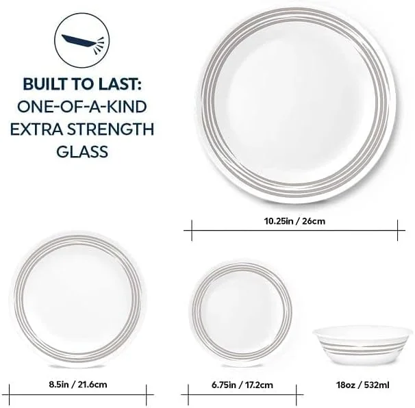 سرویس غذاخوری 16 پارچه Corelle طرح Brushed Silver، مقاوم در برابر لب پر شدن و شکستن سرویس غذاخوری 16 پارچه Corelle طرح Brushed Silver، مقاوم در برابر لب پر شدن و شکستن