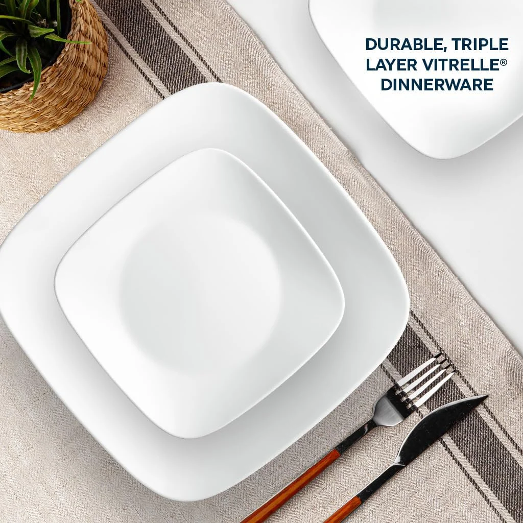 سرویس غذاخوری 18 پارچه کورل Vitrelle برای 6 نفر، ظروف مربعی، شیشه سه لایه و مقاوم در برابر لب پر شدن، ست بشقاب و کاسه مربعی سبک وزن، سفید خالص سرویس غذاخوری 18 پارچه کورل Vitrelle برای 6 نفر، ظروف مربعی، شیشه سه لایه و مقاوم در برابر لب پر شدن، ست بشقاب و کاسه مربعی سبک وزن، سفید خالص