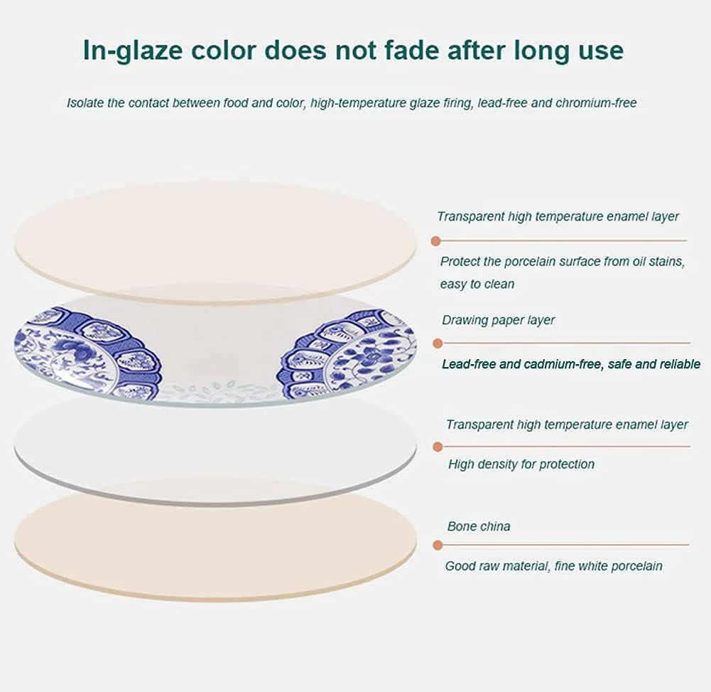 ست ظروف غذاخوری سرامیکی خلاقانه، ست 58 پارچه برای 6-8 نفر، کاسه و بشقاب چینی استخوانی با طرح آبی و سفید ست ظروف غذاخوری سرامیکی خلاقانه، ست 58 پارچه برای 6-8 نفر، کاسه و بشقاب چینی استخوانی با طرح آبی و سفید