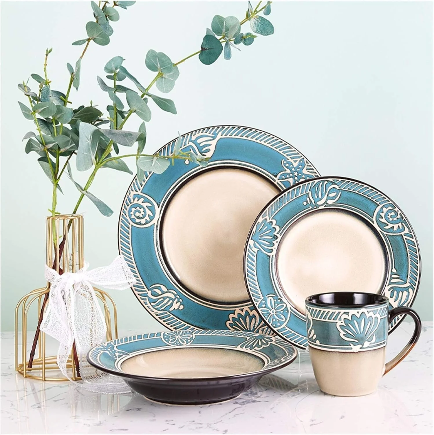 ست بشقاب شام خوری سرامیکی خلاقانه با طرح برجسته، 4 تکه ظروف چینی برای استیک، سالاد و بشقاب صبحانه ست بشقاب شام خوری سرامیکی خلاقانه با طرح برجسته، 4 تکه ظروف چینی برای استیک، سالاد و بشقاب صبحانه