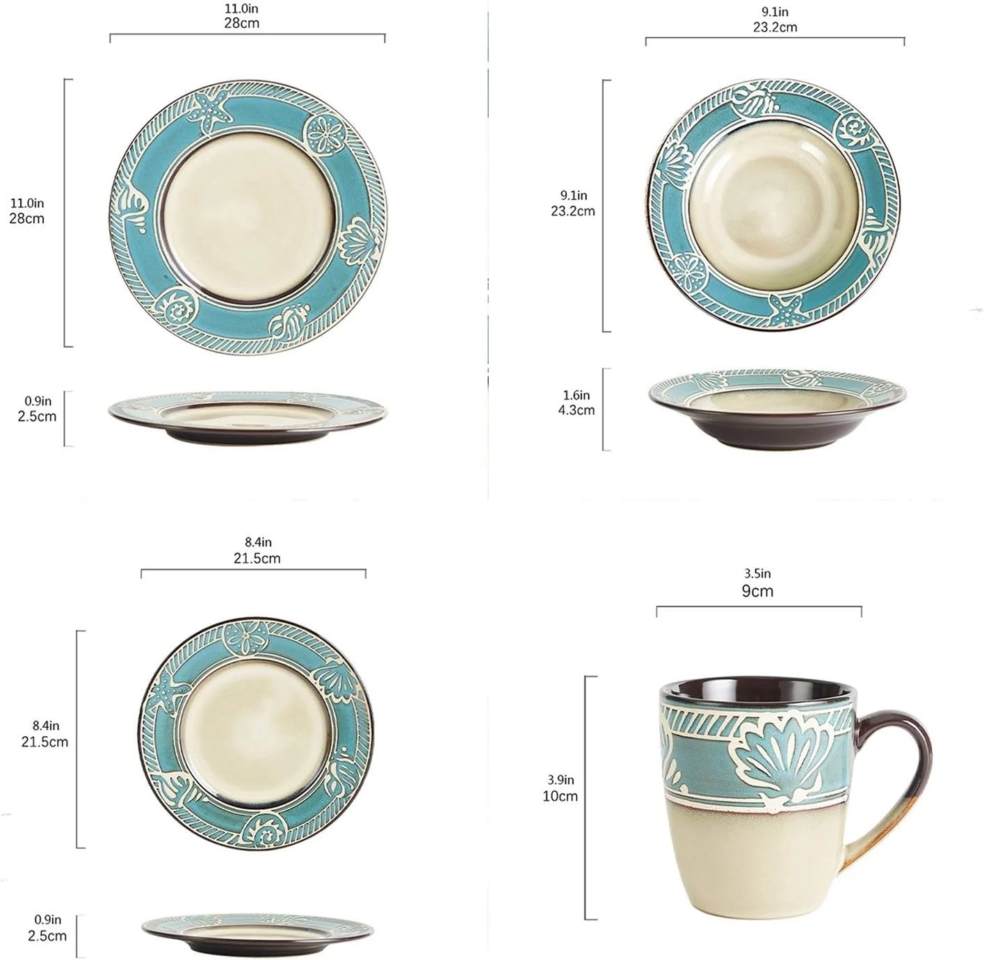 ست بشقاب شام خوری سرامیکی خلاقانه با طرح برجسته، 4 تکه ظروف چینی برای استیک، سالاد و بشقاب صبحانه ست بشقاب شام خوری سرامیکی خلاقانه با طرح برجسته، 4 تکه ظروف چینی برای استیک، سالاد و بشقاب صبحانه