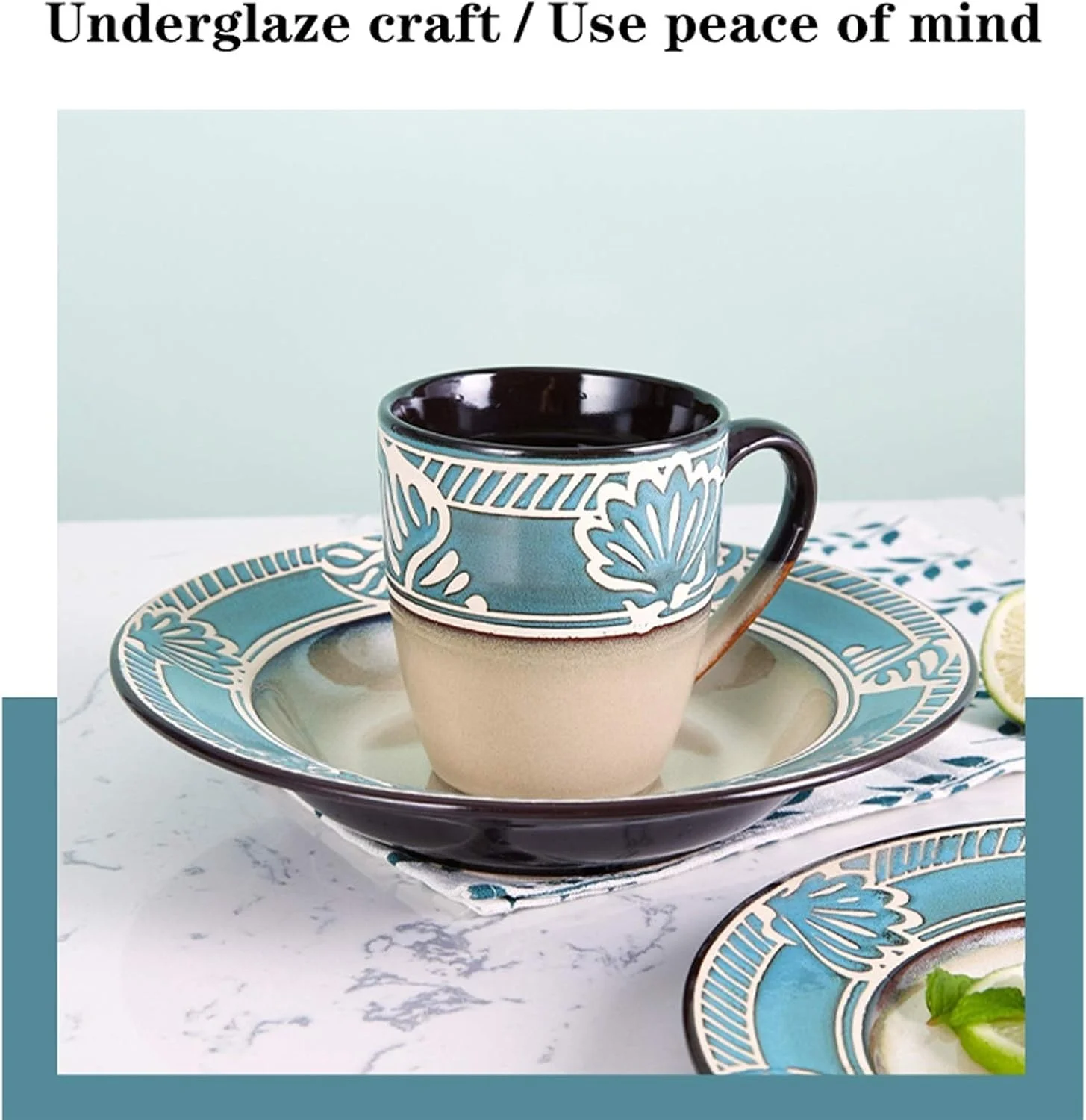 ست بشقاب شام خوری سرامیکی خلاقانه با طرح برجسته، 4 تکه ظروف چینی برای استیک، سالاد و بشقاب صبحانه ست بشقاب شام خوری سرامیکی خلاقانه با طرح برجسته، 4 تکه ظروف چینی برای استیک، سالاد و بشقاب صبحانه