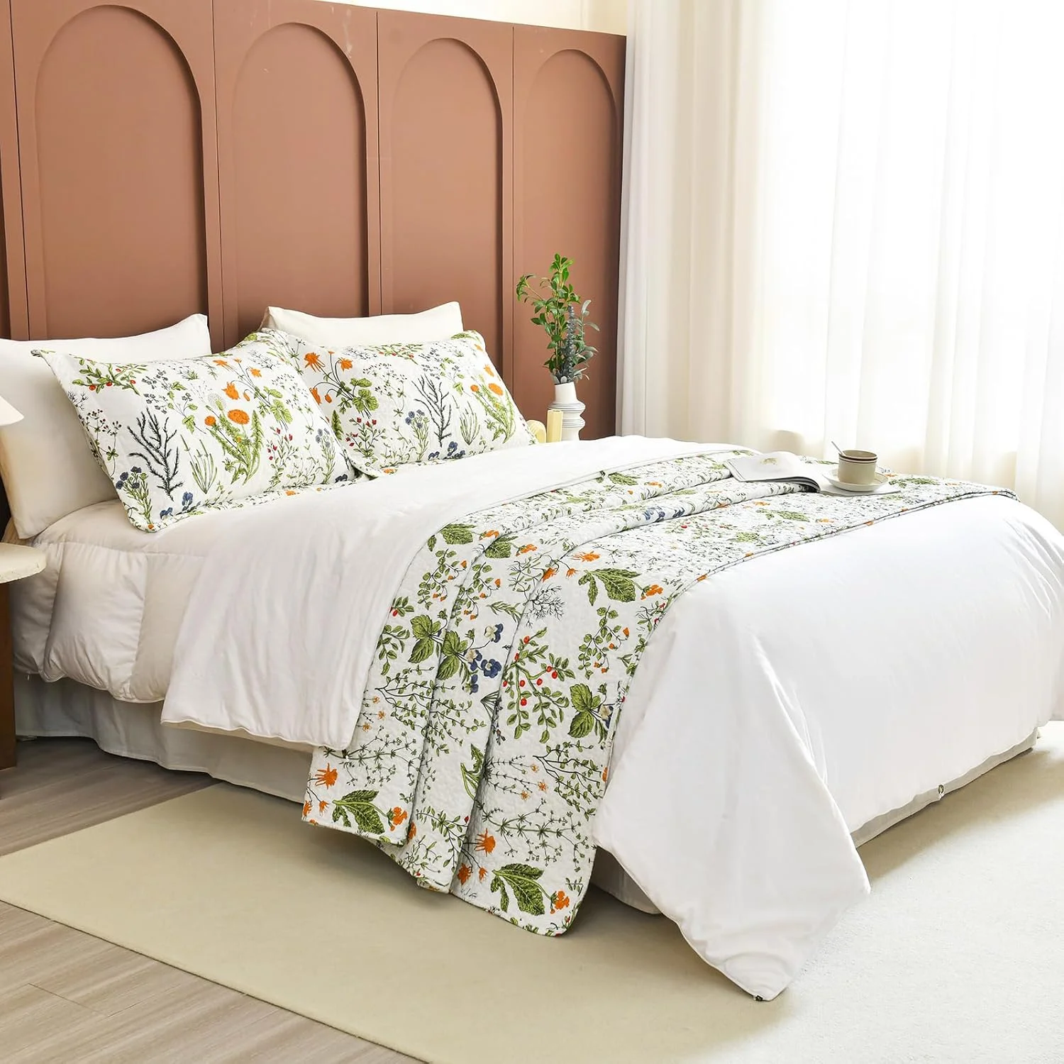 ست روتختی لحاف دار طرح گل کینگ Sanracie 100% پنبه، طرح گیاهی گل های زرد، روتختی گلدار سبز چاپ شده برای تمام فصل ها، ست لحاف سبک و قابل تنفس کینگ 3 تکه ست روتختی لحاف دار طرح گل کینگ Sanracie 100% پنبه، طرح گیاهی گل های زرد، روتختی گلدار سبز چاپ شده برای تمام فصل ها، ست لحاف سبک و قابل تنفس کینگ 3 تکه