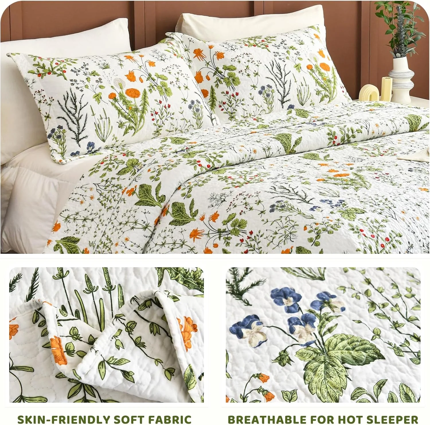 ست روتختی لحاف دار طرح گل کینگ Sanracie 100% پنبه، طرح گیاهی گل های زرد، روتختی گلدار سبز چاپ شده برای تمام فصل ها، ست لحاف سبک و قابل تنفس کینگ 3 تکه ست روتختی لحاف دار طرح گل کینگ Sanracie 100% پنبه، طرح گیاهی گل های زرد، روتختی گلدار سبز چاپ شده برای تمام فصل ها، ست لحاف سبک و قابل تنفس کینگ 3 تکه