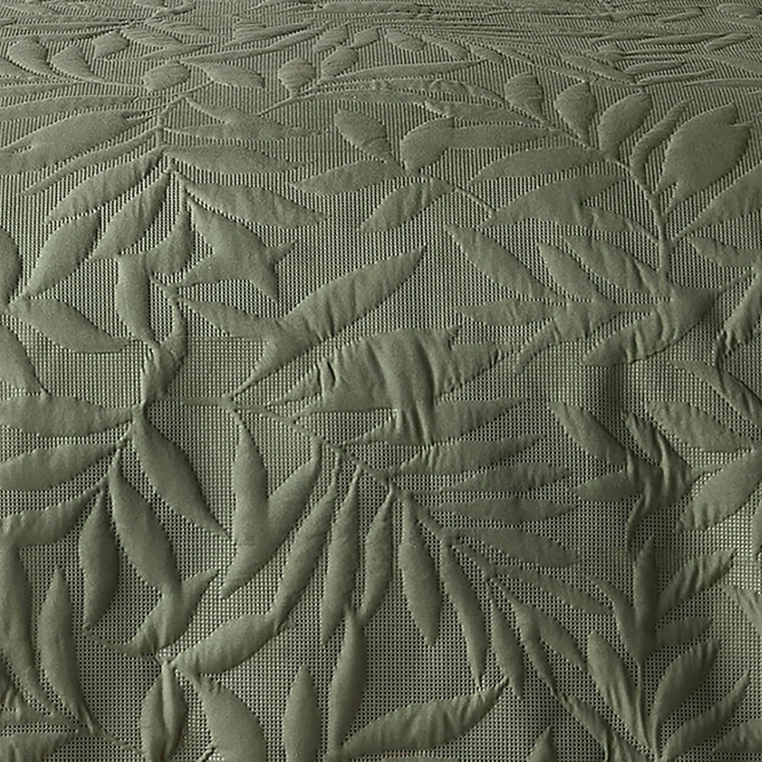 روتختی طرح برجسته برگ خاکی رنگ Serene (230cm X 200cm) - لمس نرم - میکروفایبر - روتختی های لحافی گلدوزی شده برگ/برگ ها - پتو/روکش تخت گلدار سبز برای تخت - مجموعه Luana