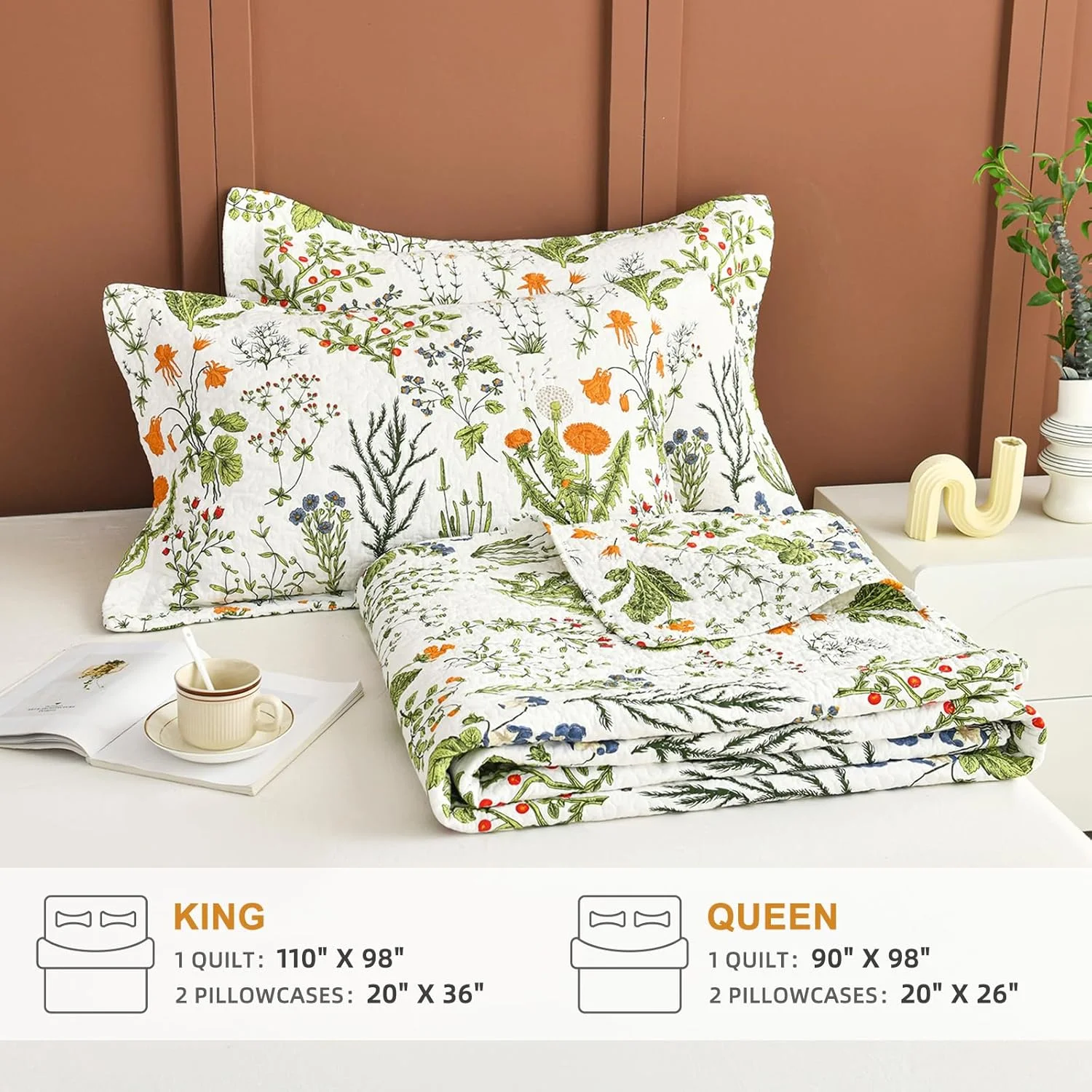 ست روتختی لحاف دار طرح گل کینگ Sanracie 100% پنبه، طرح گیاهی گل های زرد، روتختی گلدار سبز چاپ شده برای تمام فصل ها، ست لحاف سبک و قابل تنفس کینگ 3 تکه ست روتختی لحاف دار طرح گل کینگ Sanracie 100% پنبه، طرح گیاهی گل های زرد، روتختی گلدار سبز چاپ شده برای تمام فصل ها، ست لحاف سبک و قابل تنفس کینگ 3 تکه