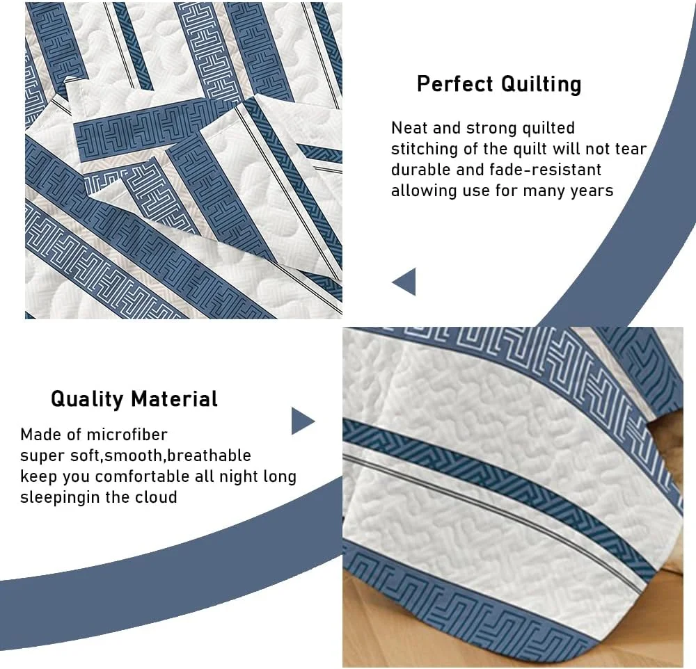 ست روتختی 3 تکه طرح راه راه بوهو SANOCAY، دو رو، نرم و سبک، مناسب تمام فصول (آبی، سایز کینگ 264x228 سانتی متر) به همراه 2 روبالشتی