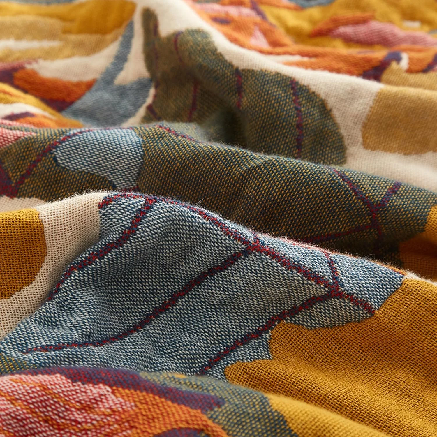 پتو بوهو SESoftexly 100% پنبه - روتختی بزرگ دو طرفه موسلین 230 x 250 سانتی متر، پتوی بغلی مبل و تخت، طراحی زیبا، ایده آل برای اتاق نشیمن و اتاق خواب، نارنجی/سبز