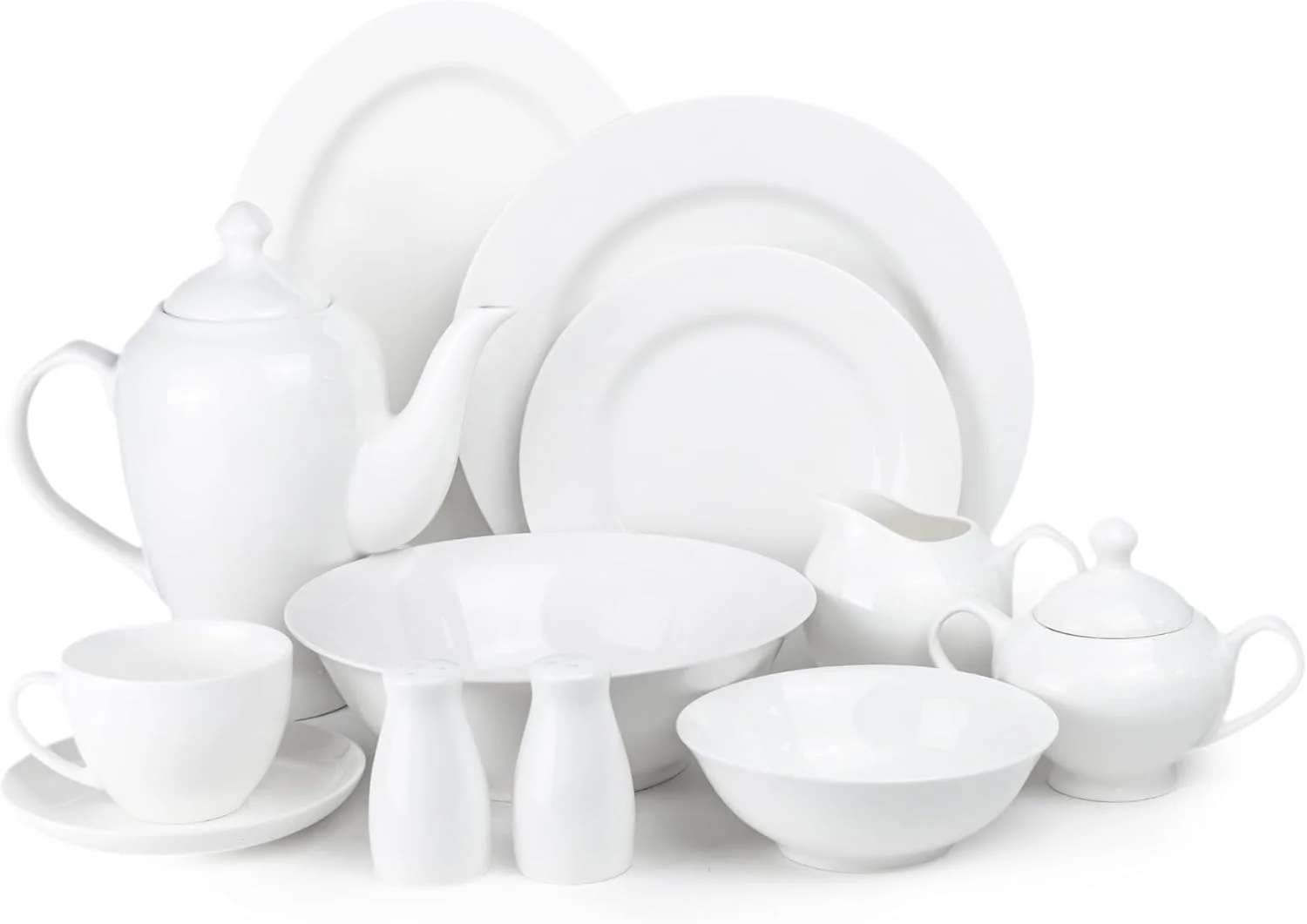 سرویس غذاخوری 47 پارچه چینی استخوانی Cuisine Art، ست سفید رنگ برای 8 نفر | شامل بشقاب غذاخوری، بشقاب دسر، فنجان چای، نعلبکی، کاسه، کاسه سالاد، دیس بیضی، قوری چای، قندان، خامه ریز، نمکدان و فلفلدان سرویس غذاخوری 47 پارچه چینی استخوانی Cuisine Art، ست سفید رنگ برای 8 نفر | شامل بشقاب غذاخوری، بشقاب دسر، فنجان چای، نعلبکی، کاسه، کاسه سالاد، دیس بیضی، قوری چای، قندان، خامه ریز، نمکدان و فلفلدان